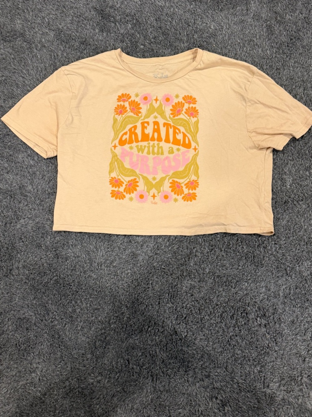 Jantzen Peach Graphic Crop Tee with Floral Typography